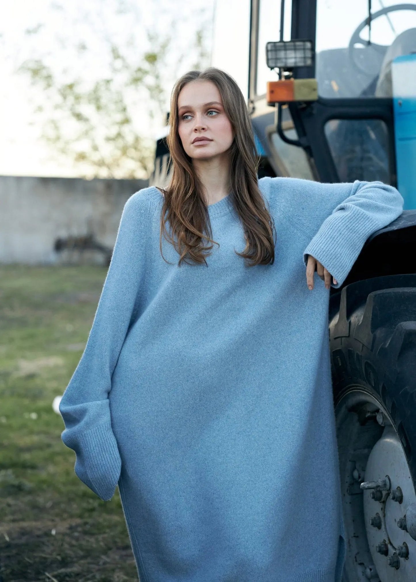 Pure Cashmere Dress in Jeans Blue - NiSO