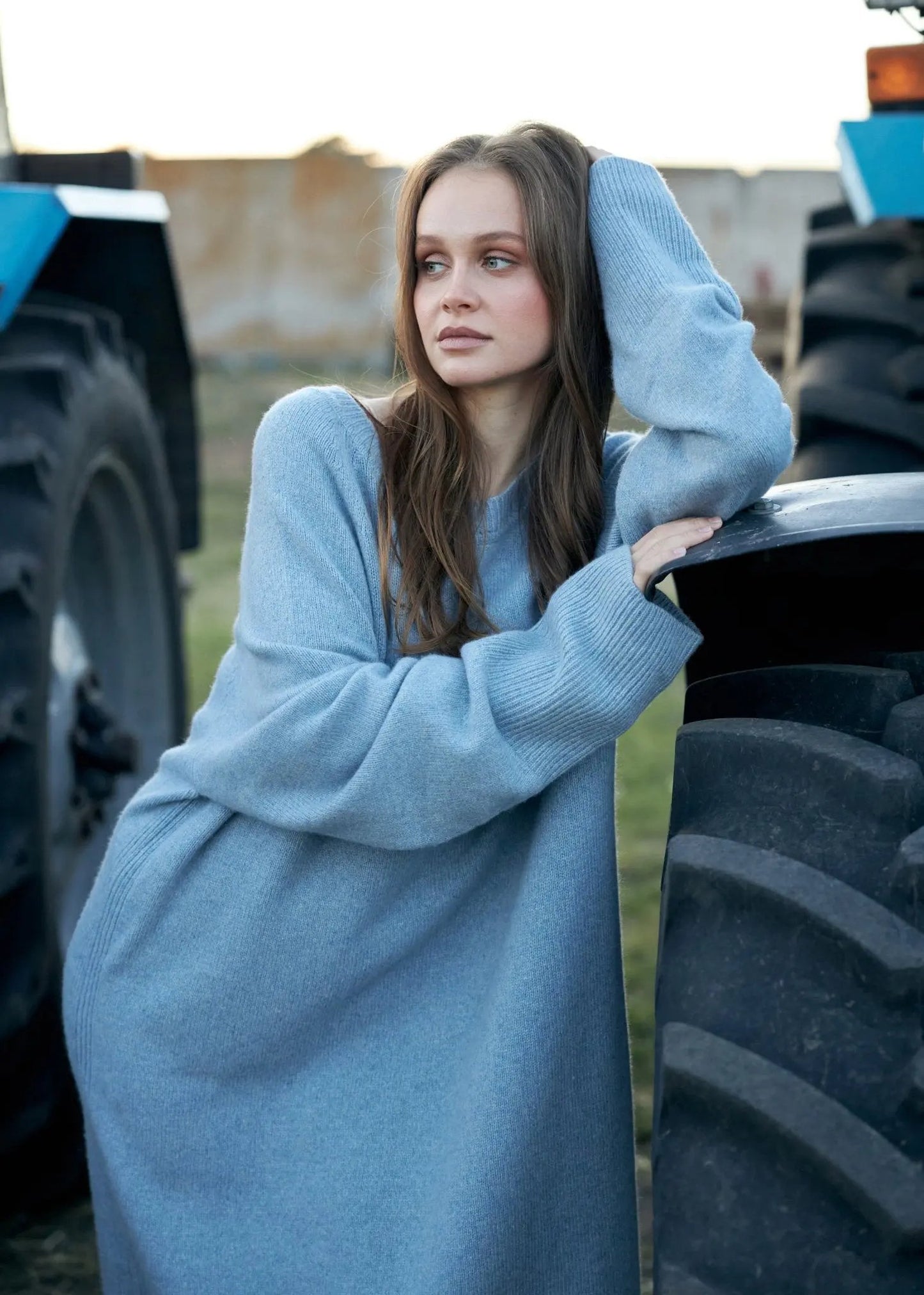 Pure Cashmere Dress in Jeans Blue - NiSO