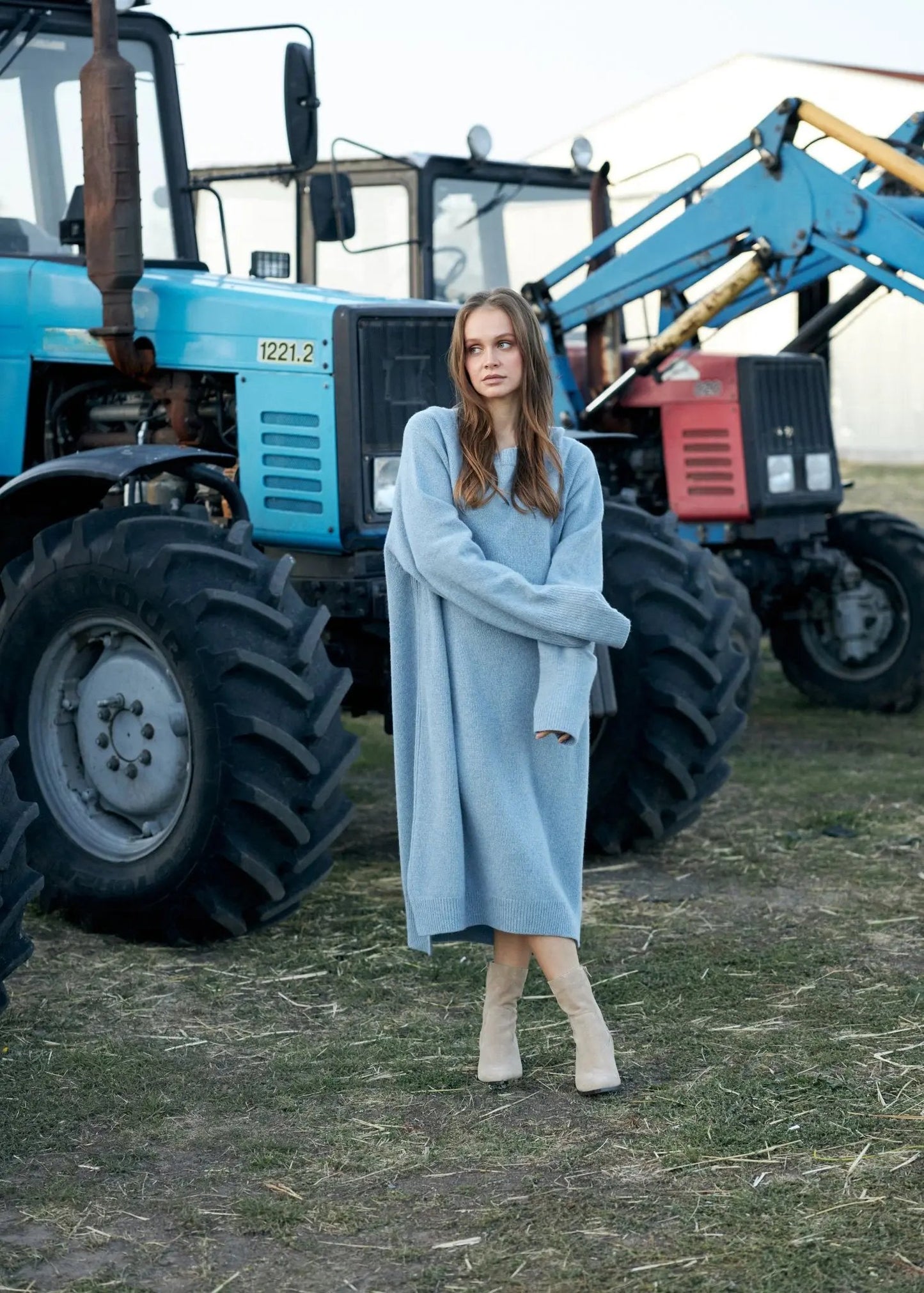 Pure Cashmere Dress in Jeans Blue - NiSO