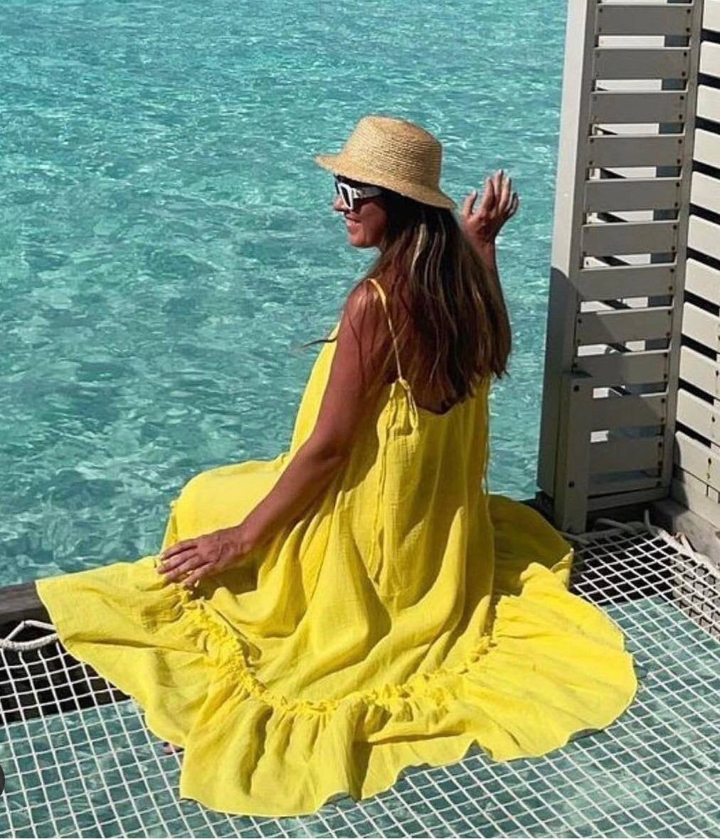 Universal Midi Muslin Summer Dress in Yellow