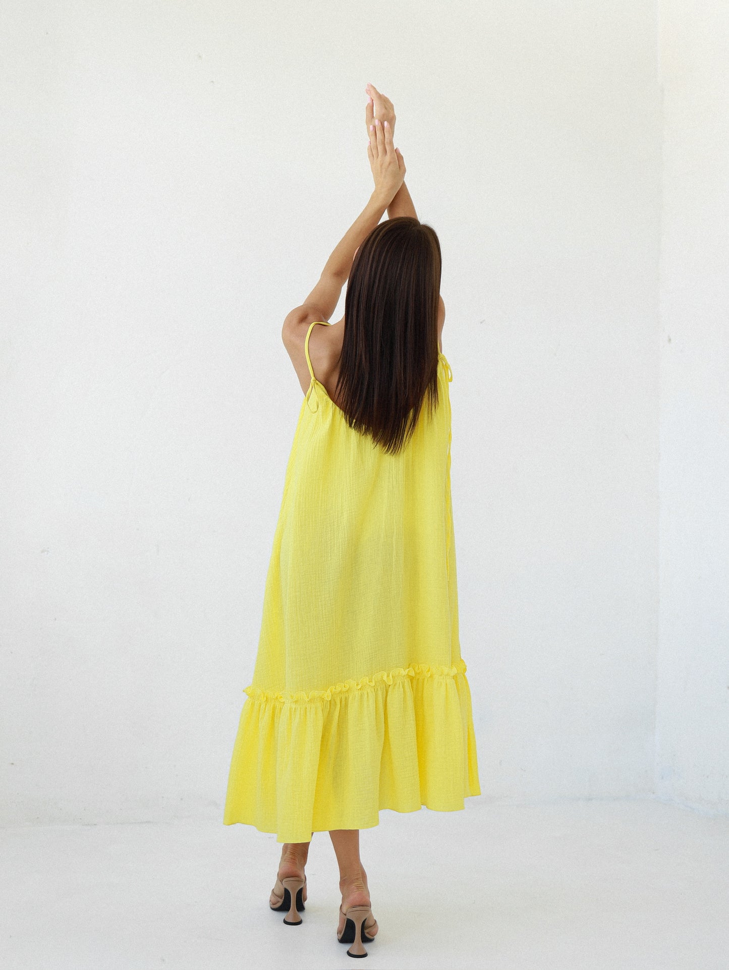 Universal Midi Muslin Summer Dress in Yellow