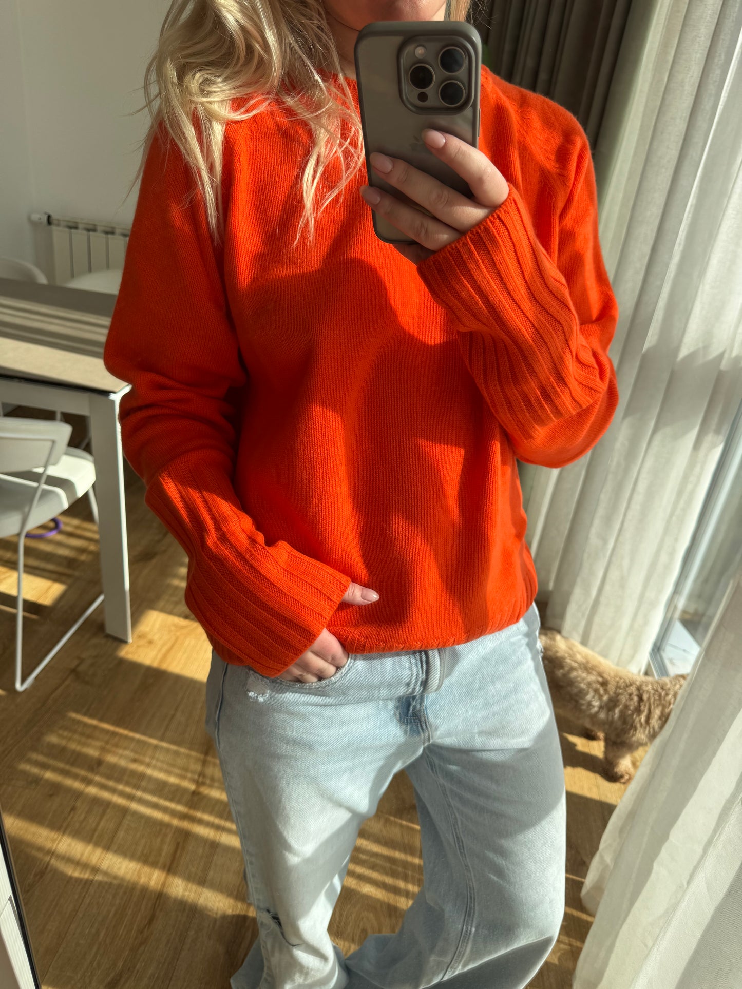 ORYNA Crew-Neck Cashmere Sweater in Vermilion