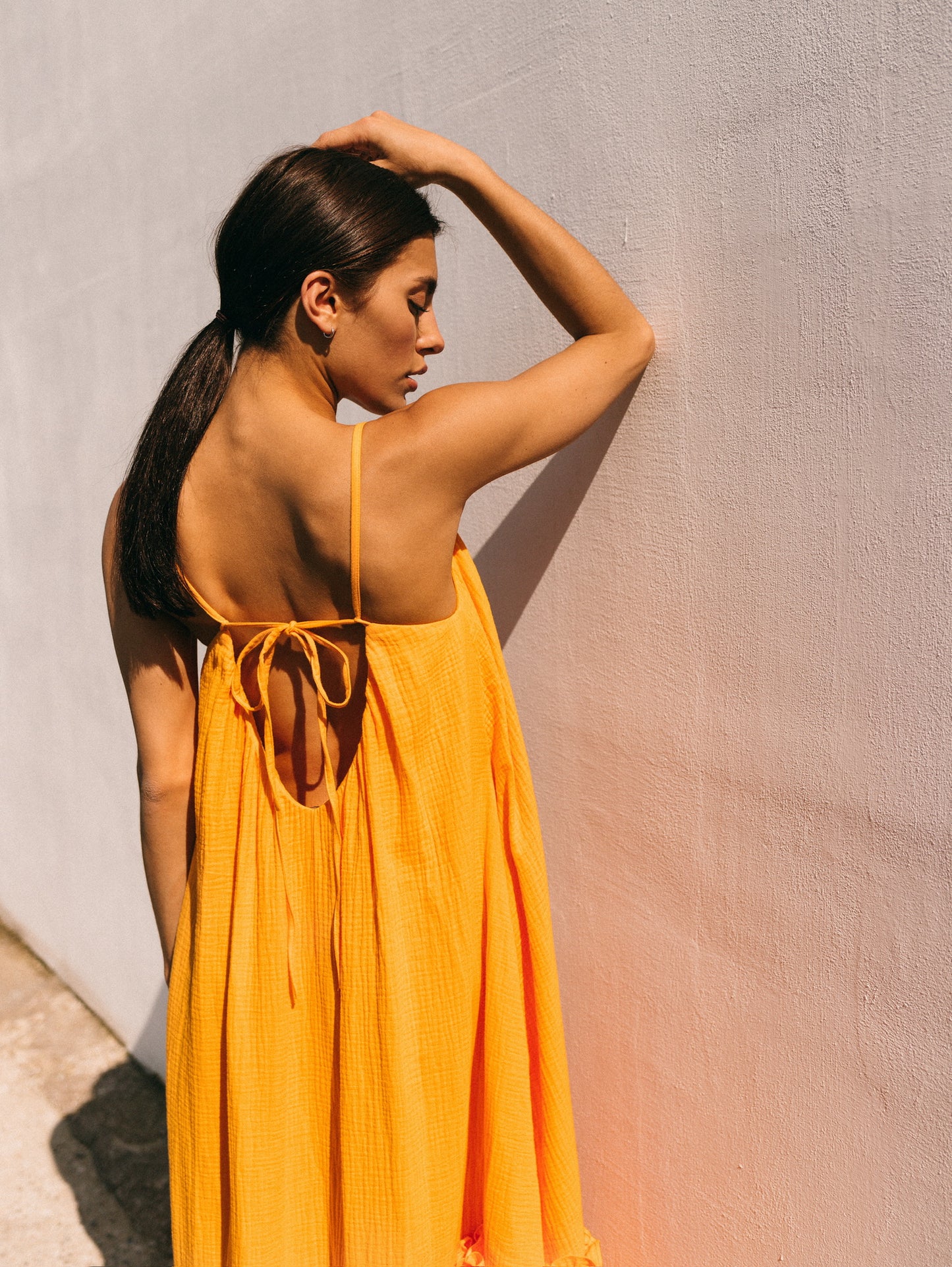 Universal Midi Muslin Summer Dress in Orange