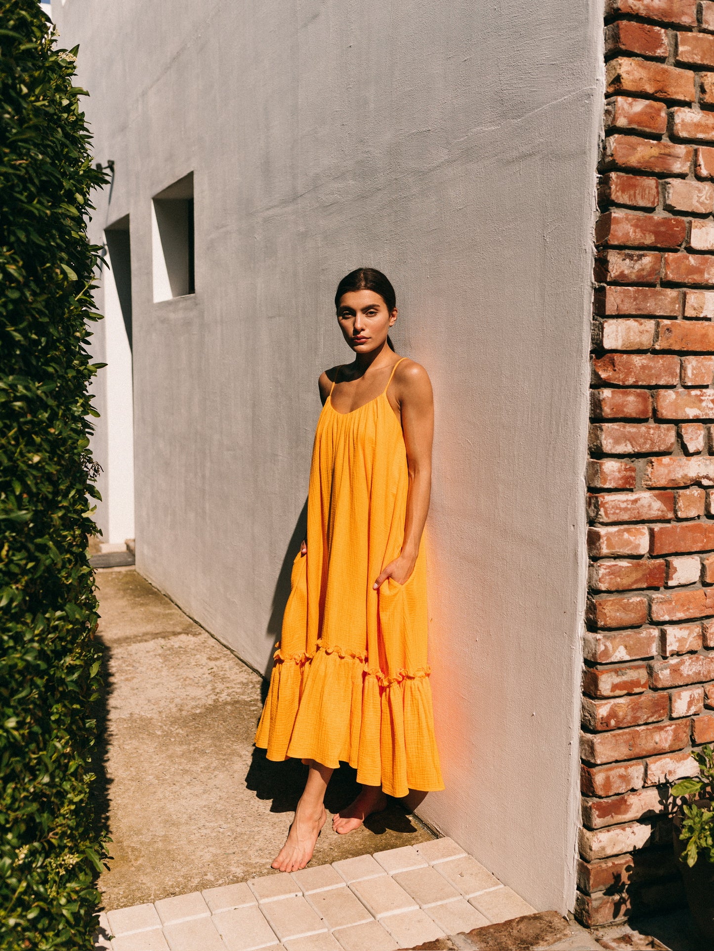 Universal Midi Muslin Summer Dress in Orange