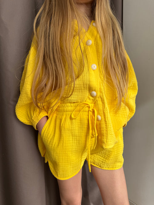 Kids Muslin Set with Shorts in Yellow