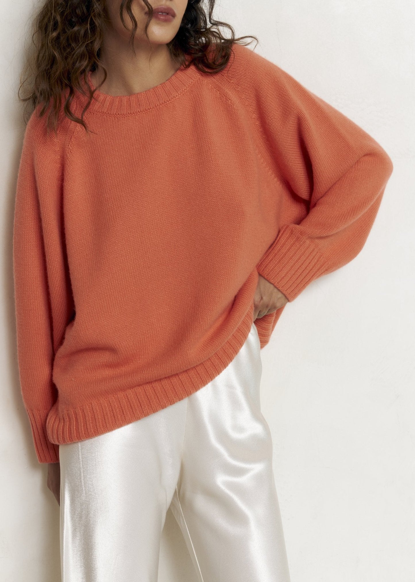 LYBID Crew - Neck Cashmere Sweater in Orange - NiSO