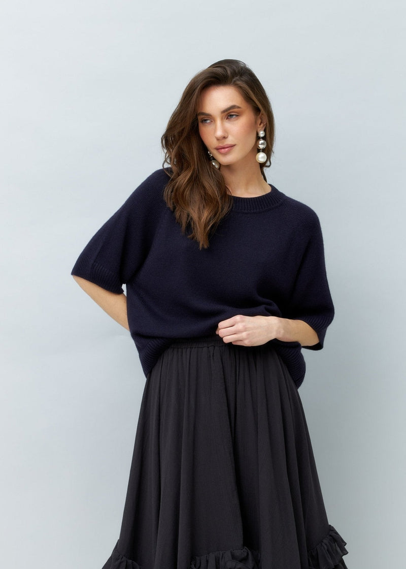 Lightweight Cashmere T-Shirt in Dark Blue - NiSO