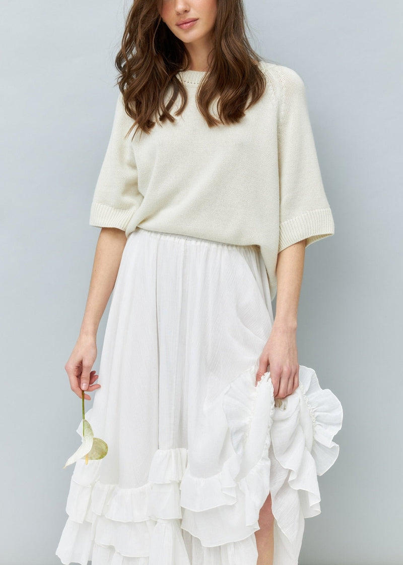 Lightweight 100% Cashmere T-Shirt in Ivory - NiSO