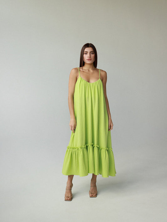 Universal Midi Muslin Summer Dress in Light - Green - NiSO