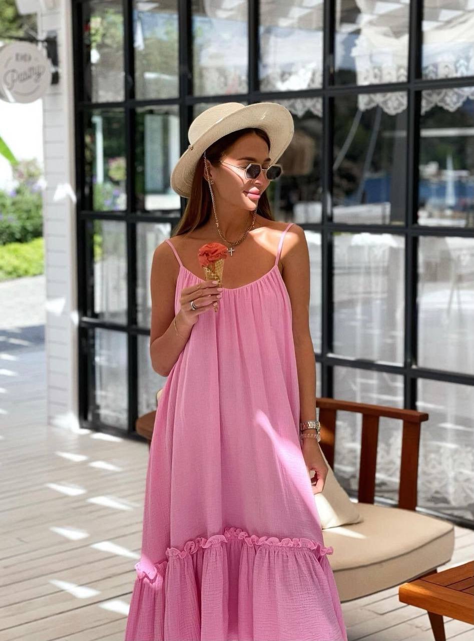 Universal Midi Muslin Summer Dress in Pink - NiSO