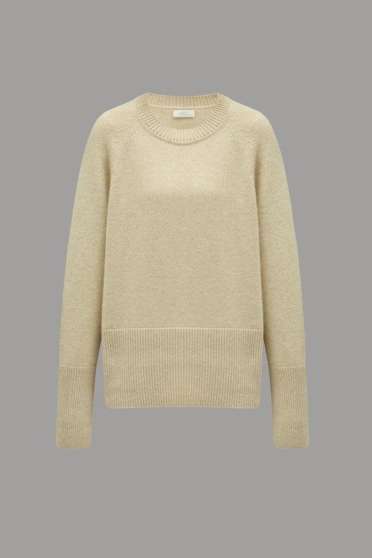 Crew - Neck 100% Cashmere Long Sweater in Beige - NiSO