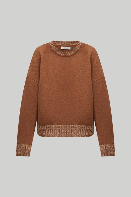 Crew - Neck 100% Cashmere Short Sweater in Brown - NiSO