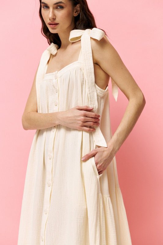 Universal Long Muslin Summer Dress in Ivory - NiSO
