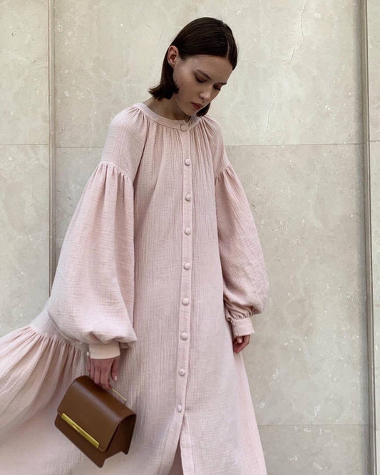 Universal Midi Muslin Dress "Olenka" in Powder - NiSO