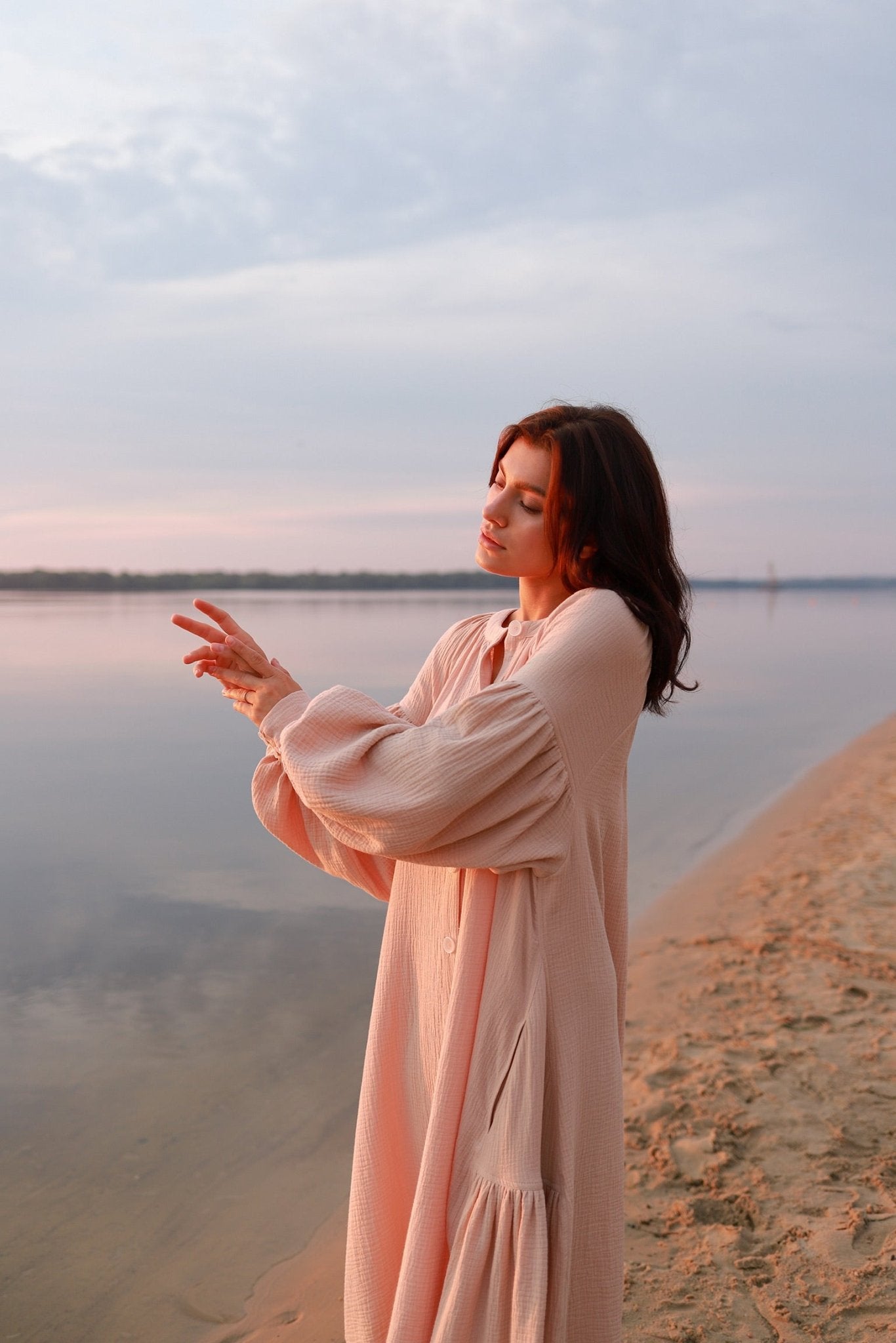 Universal Midi Muslin Dress "Olenka" in Powder - NiSO