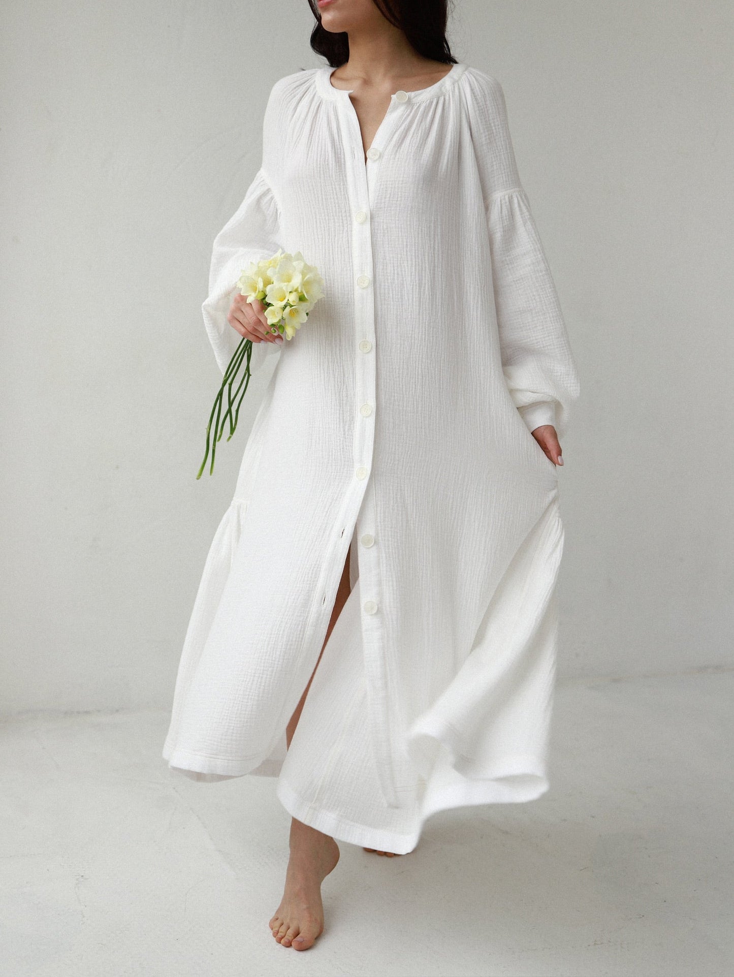 Universal Midi Muslin Dress "Olenka" in White - NiSO