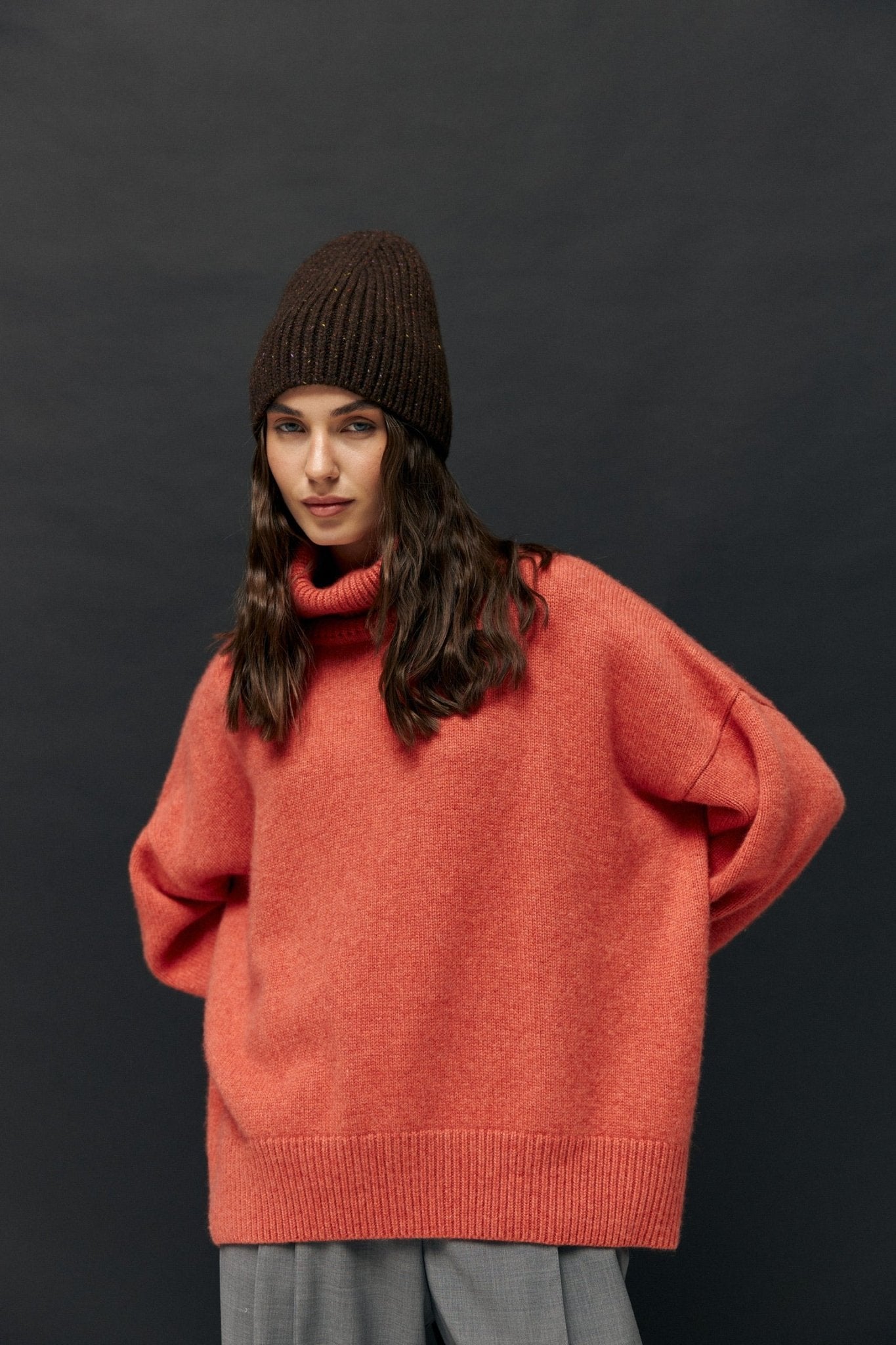 Pure Cashmere Beanie in Brown Tweed - NiSO