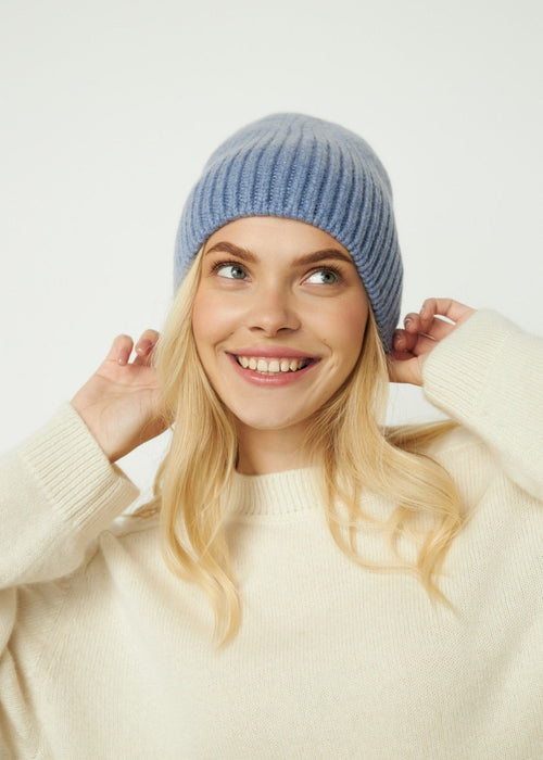 Pure Cashmere Beanie in Jeans Blue - NiSO