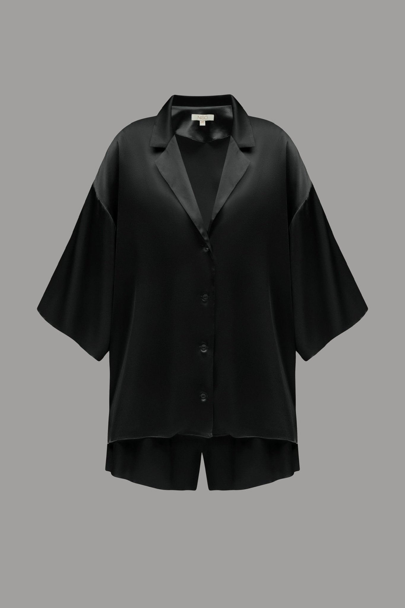 Pure Silk Blouse and Shorts Set in Black - NiSO