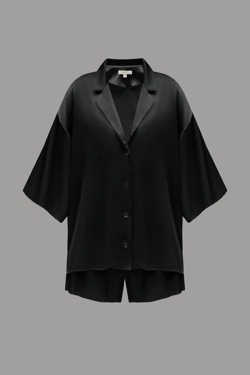 Pure Silk Blouse and Shorts Set in Black - NiSO