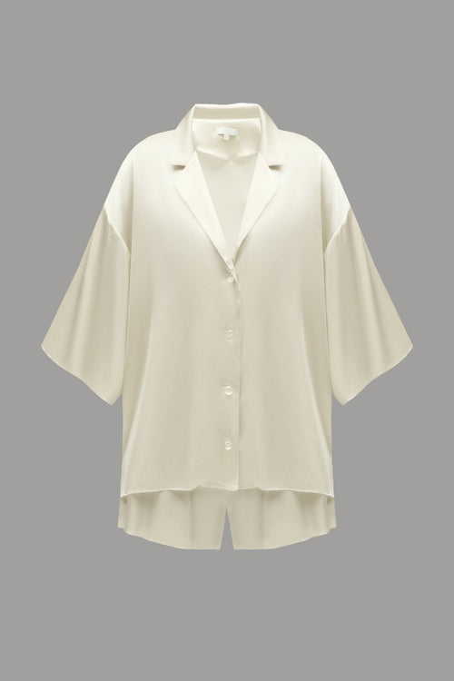 Pure Silk Blouse and Shorts Set in Champagne - NiSO