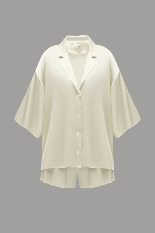 Pure Silk Blouse and Shorts Set in Champagne - NiSO