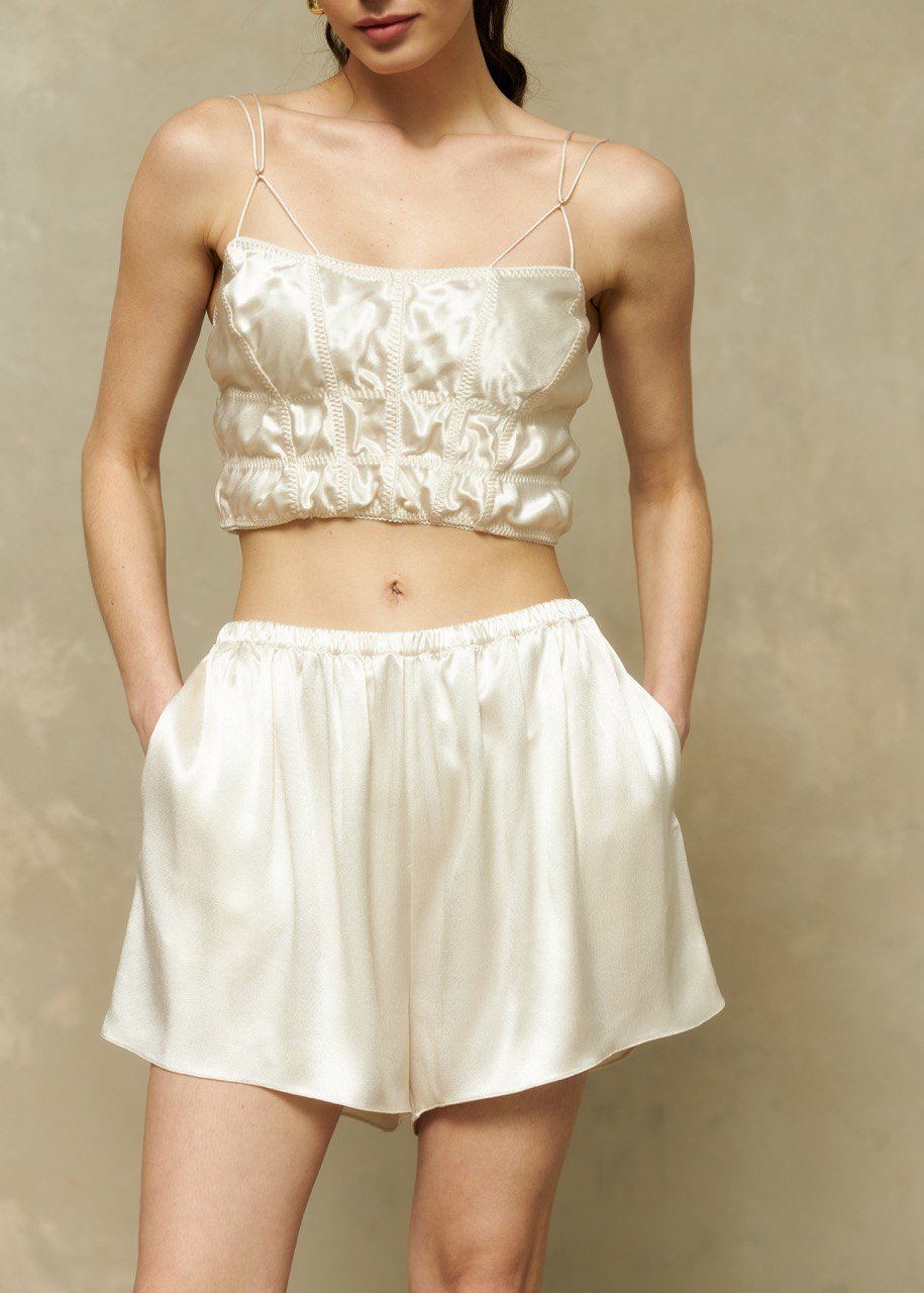 Silk Blend Shorts in Champagne - NiSO