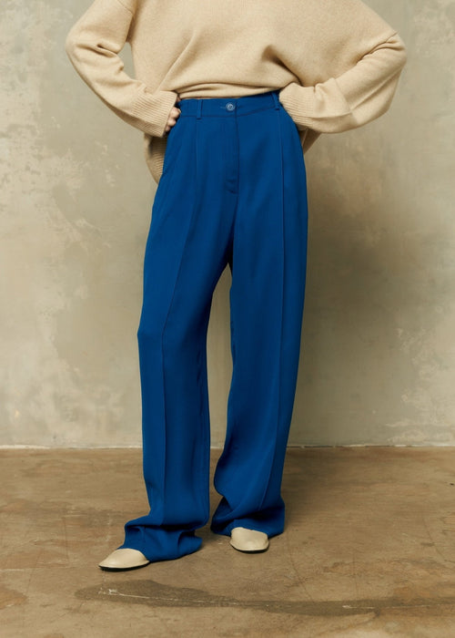 Silk Blend Trousers in Blue - NiSO