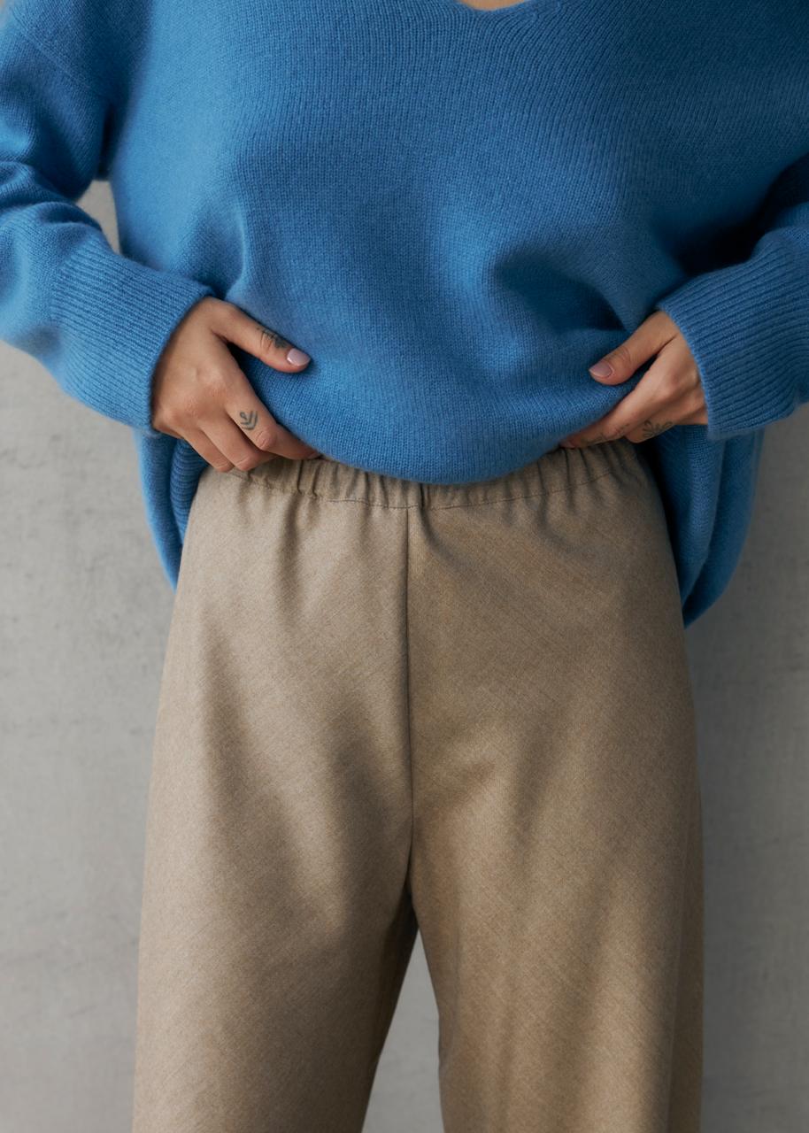 Wool Palazzo Trousers in Beige - NiSO