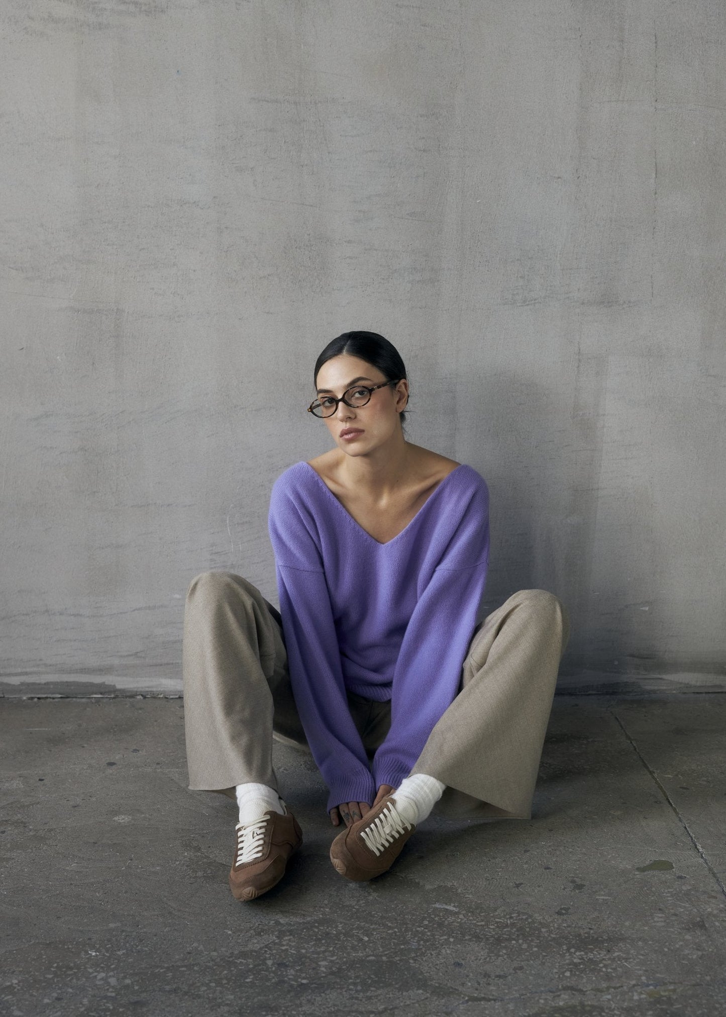 Wool Palazzo Trousers in Beige - NiSO