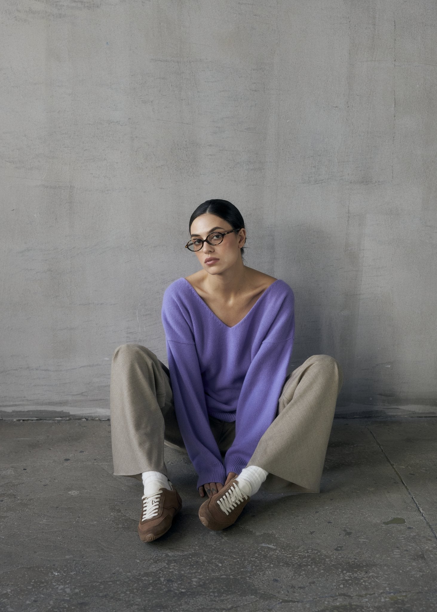 Wool Palazzo Trousers in Beige - NiSO