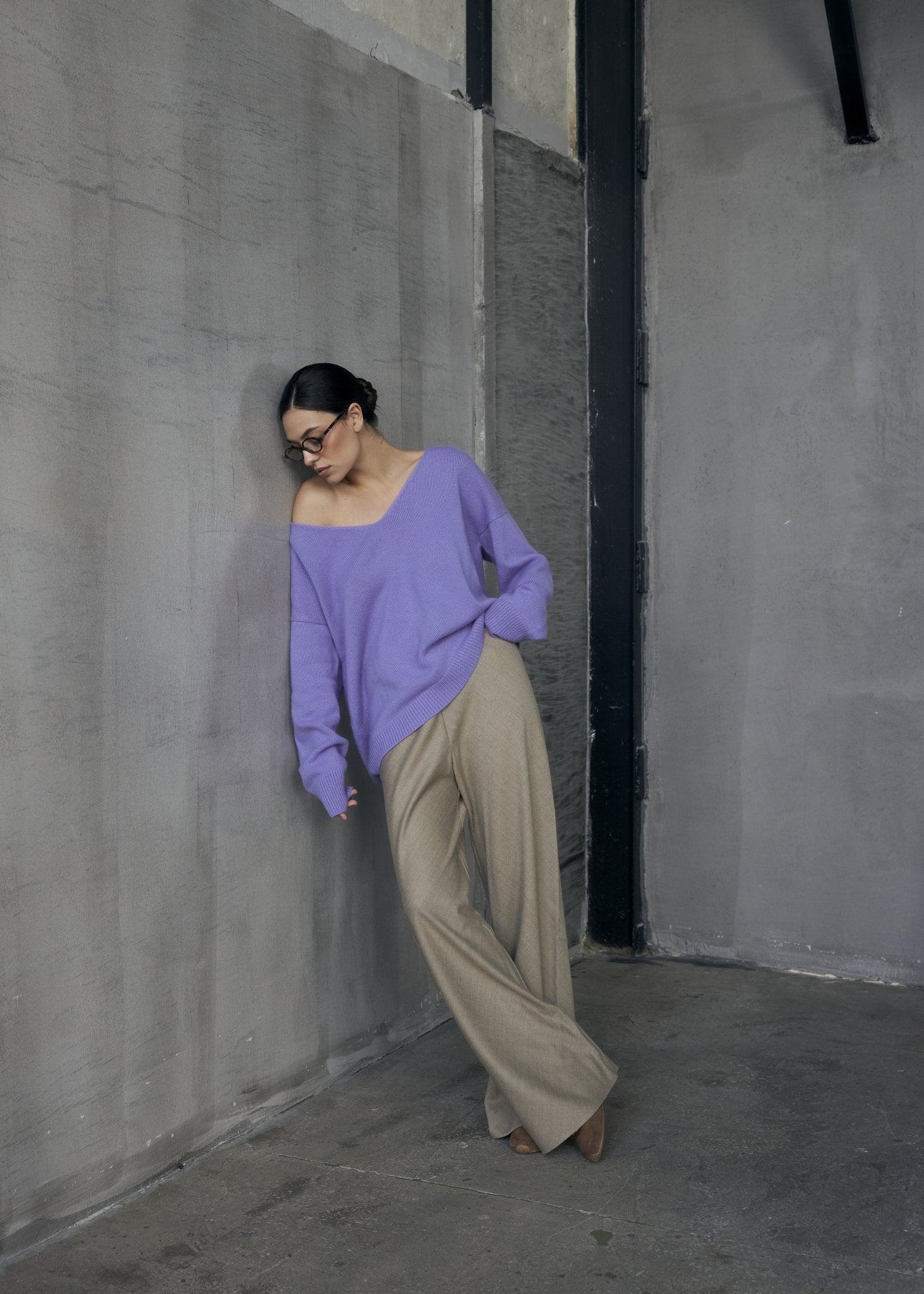 Wool Palazzo Trousers in Beige - NiSO