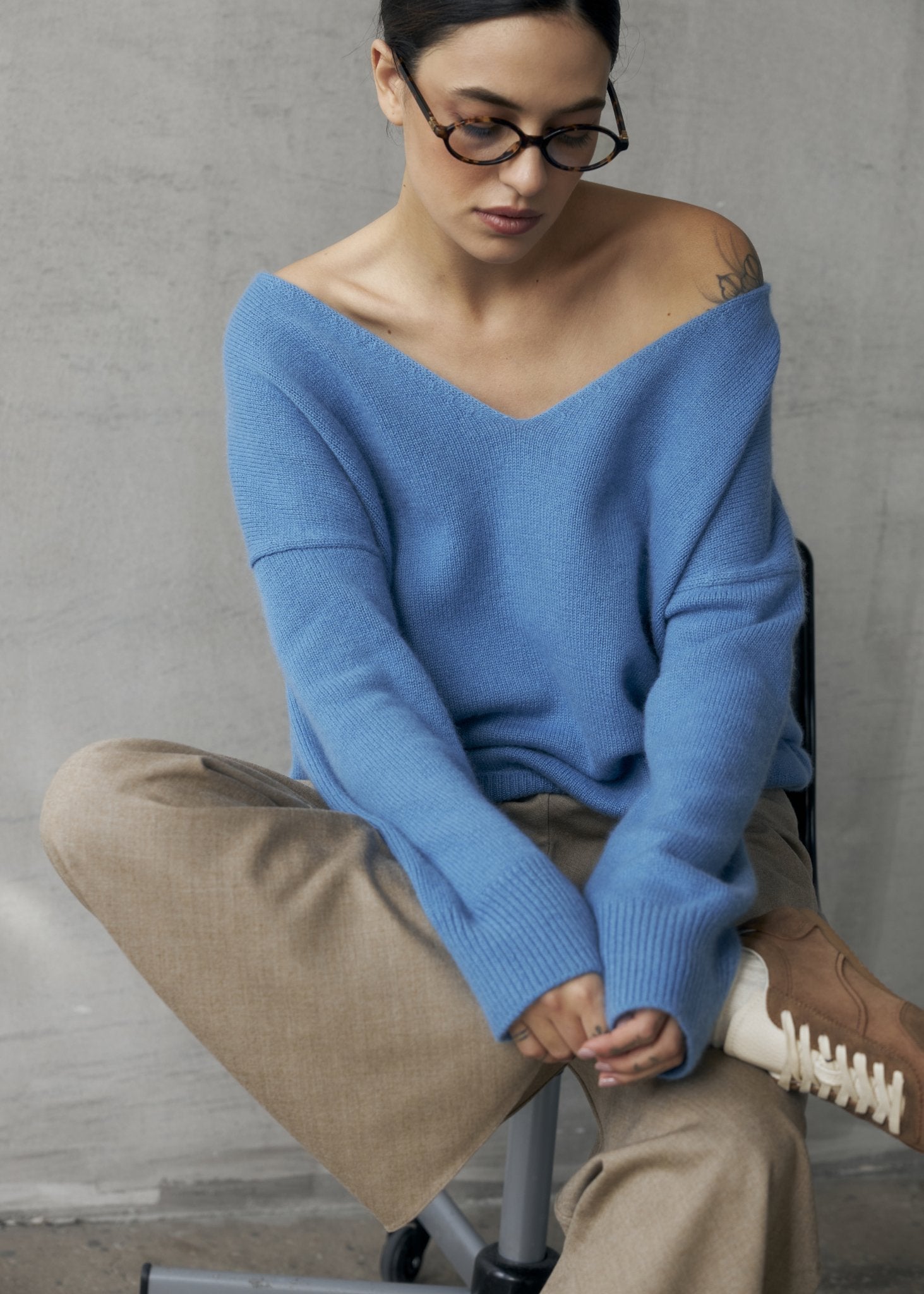 Wool Palazzo Trousers in Beige - NiSO