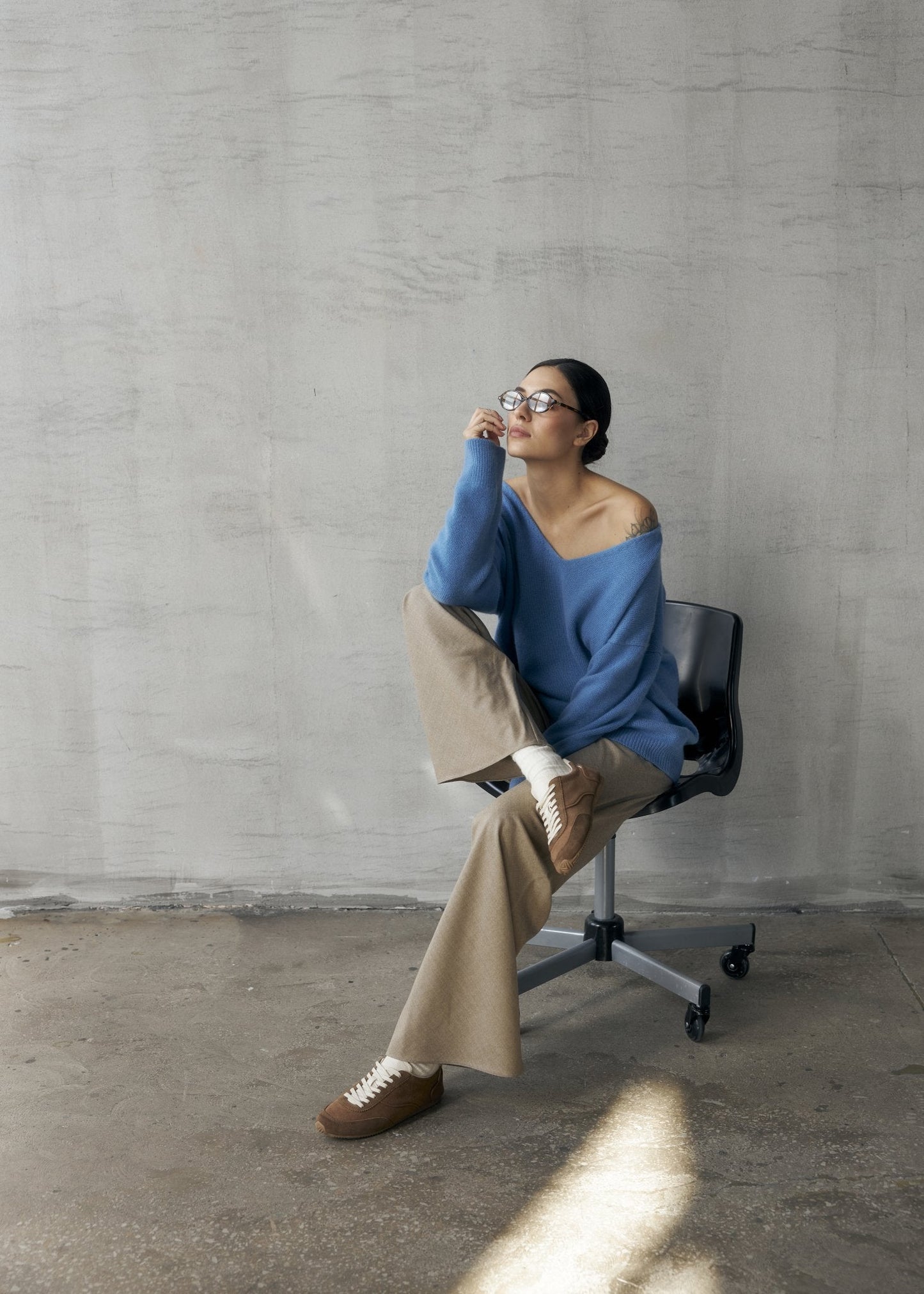 Wool Palazzo Trousers in Beige - NiSO