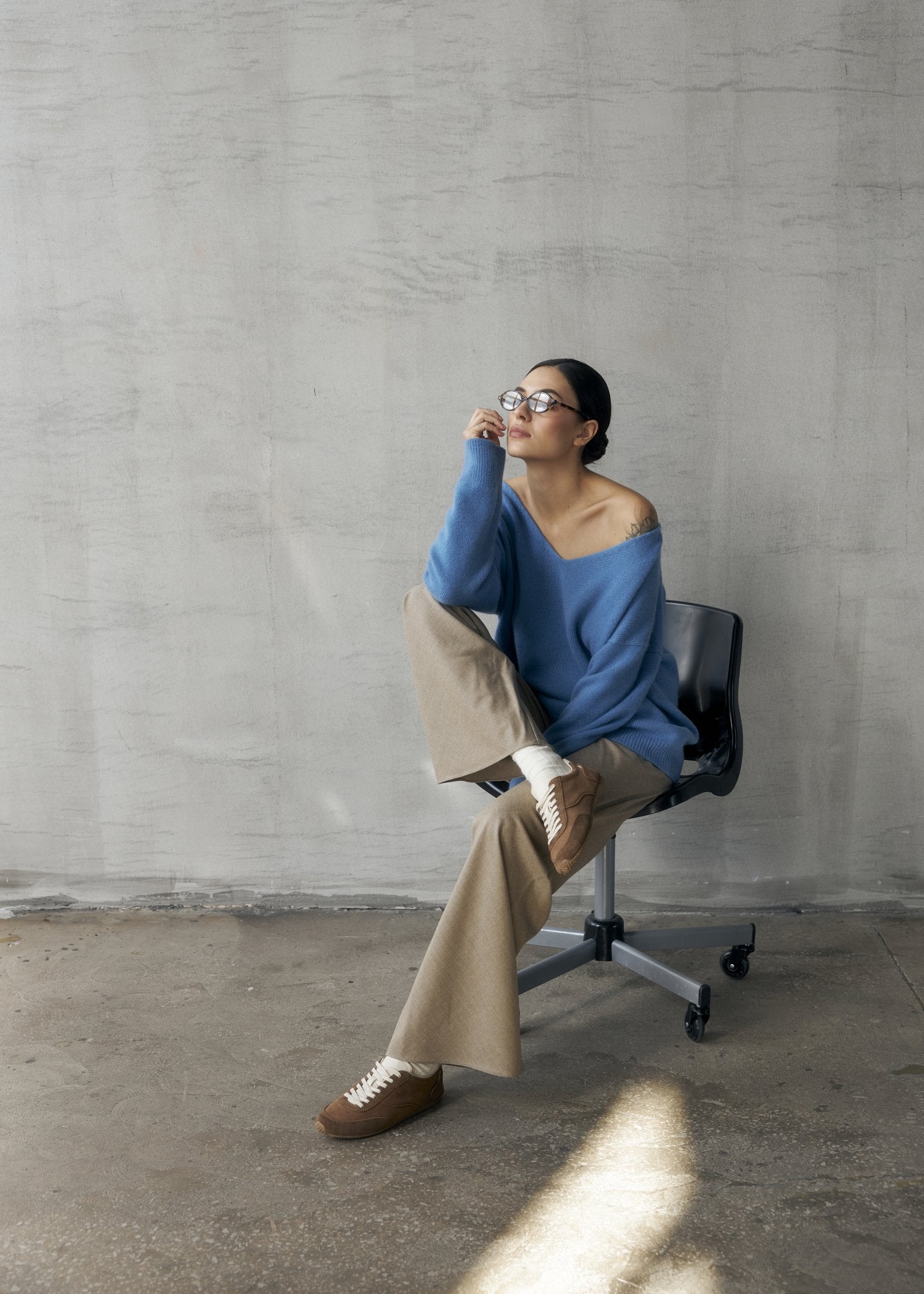 Wool Palazzo Trousers in Beige - NiSO