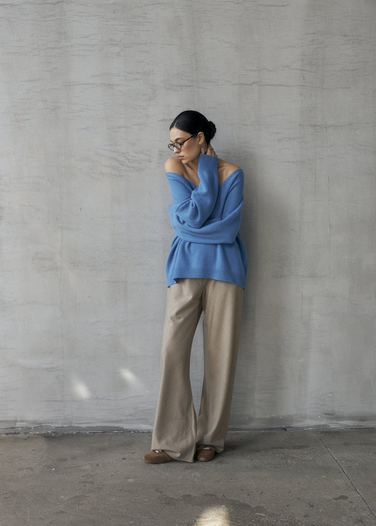 Wool Palazzo Trousers in Beige - NiSO