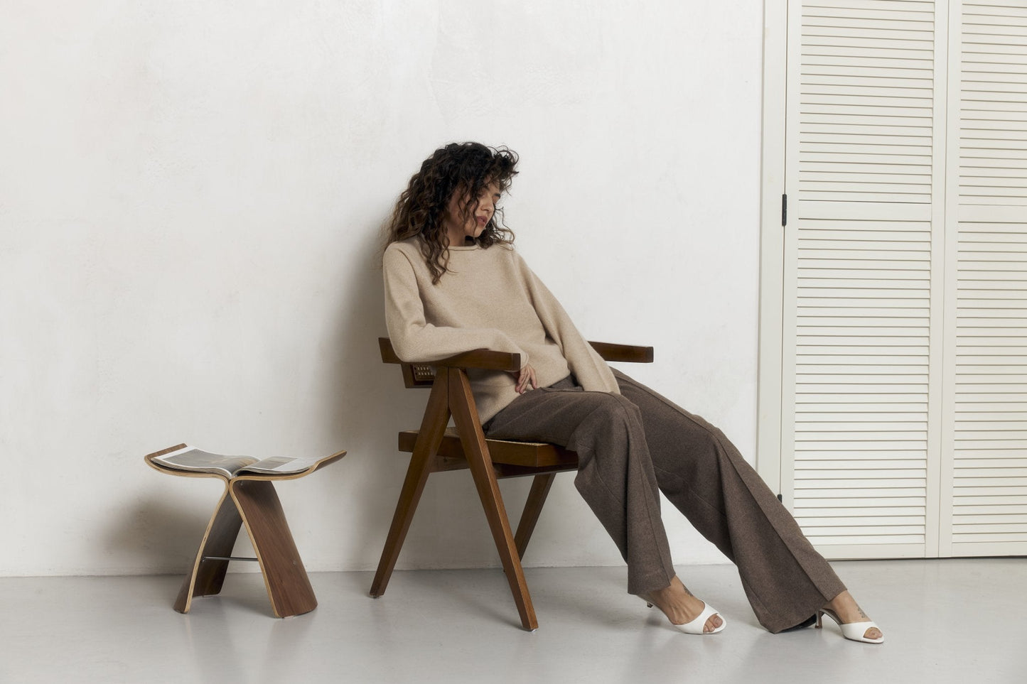 Wool Palazzo Trousers in Brown - NiSO