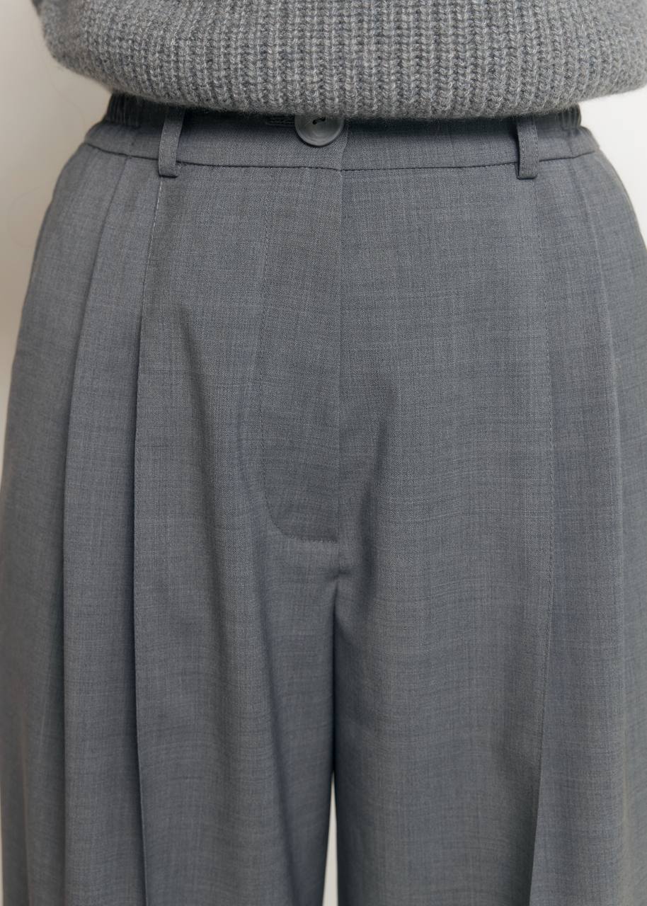 Wool Palazzo Trousers in Gray - NiSO