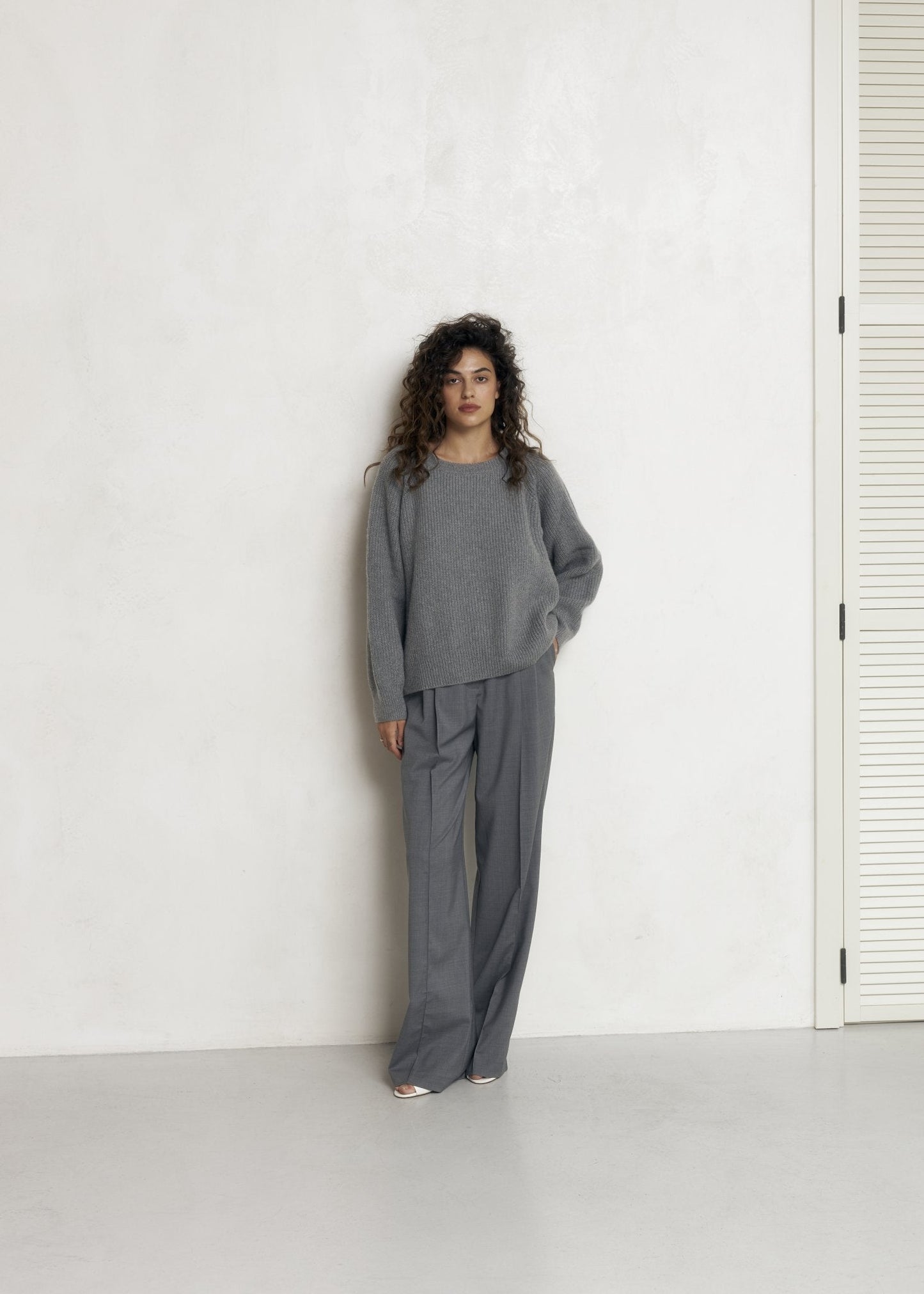 Wool Palazzo Trousers in Gray - NiSO
