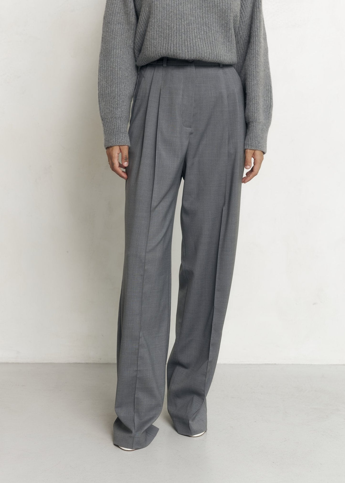 Wool Palazzo Trousers in Gray - NiSO