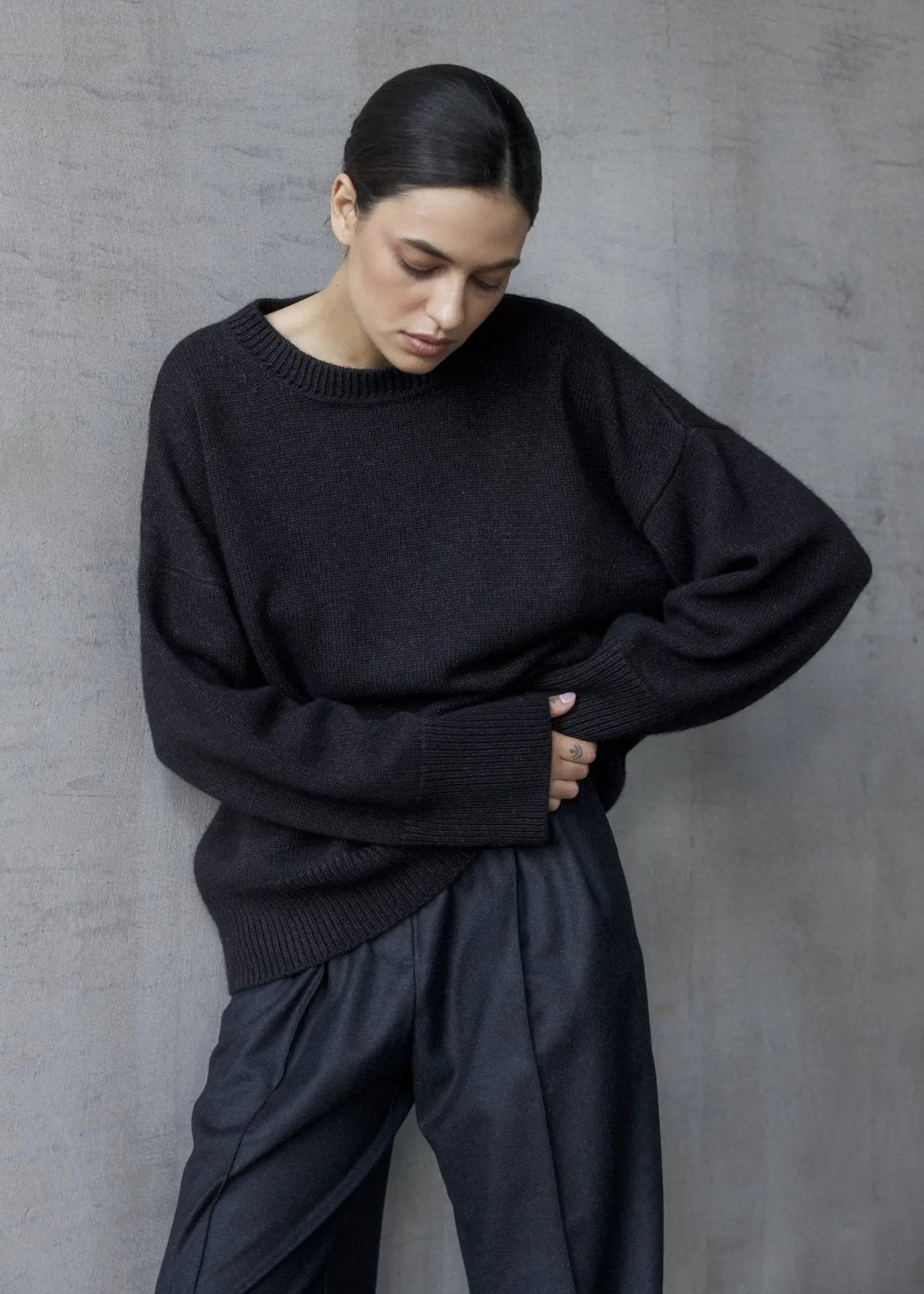 Wool Palazzo Trousers in Black NiSO