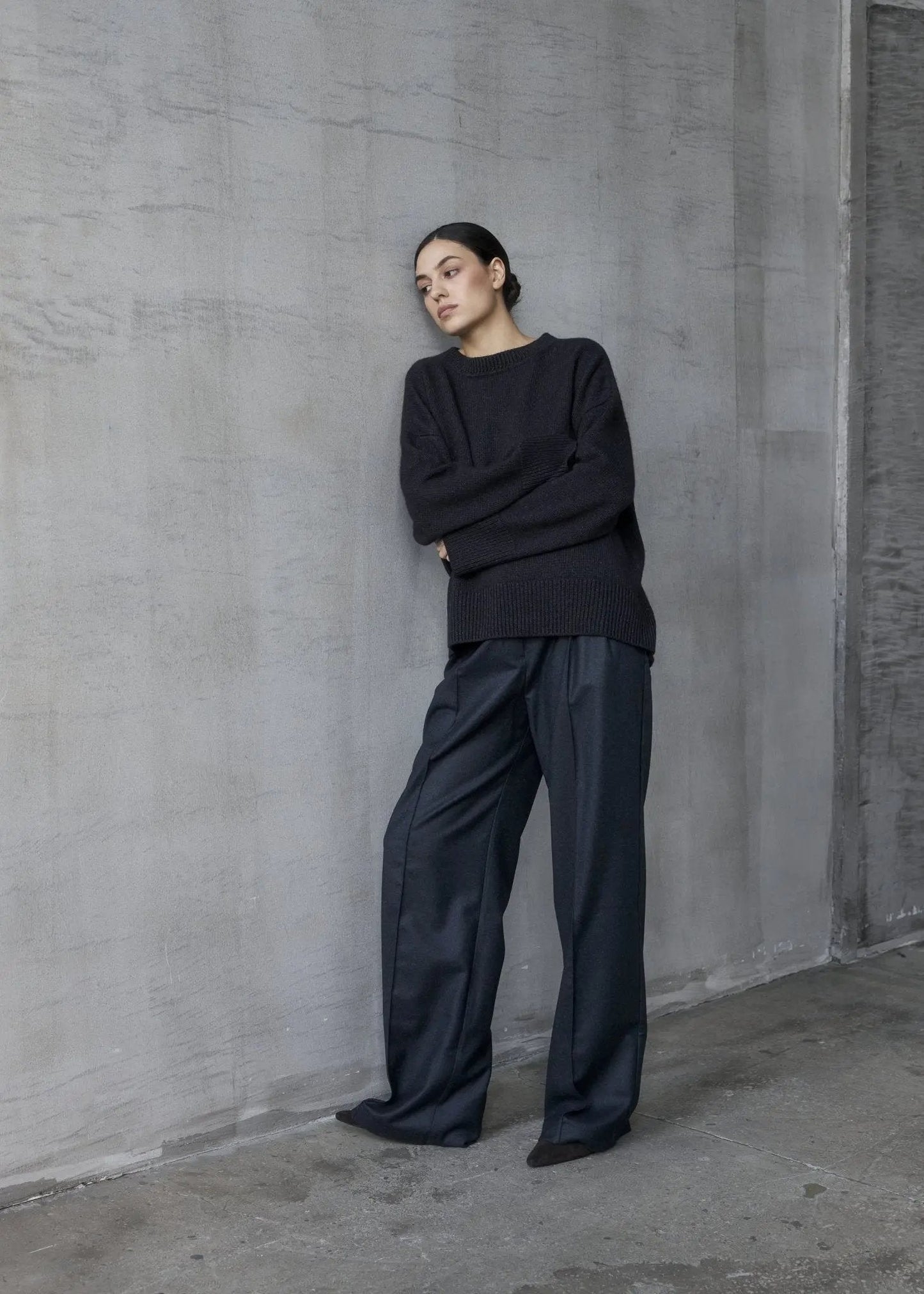 Wool Palazzo Trousers in Black NiSO