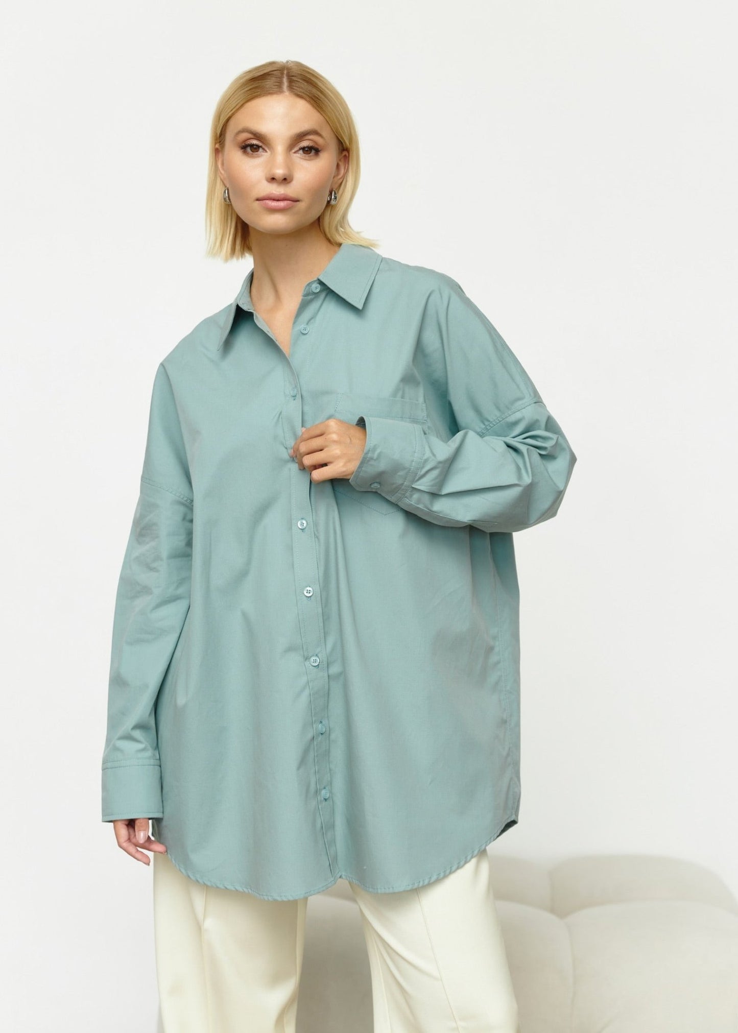 Classic Natural Cotton Shirt in Sage - NiSO