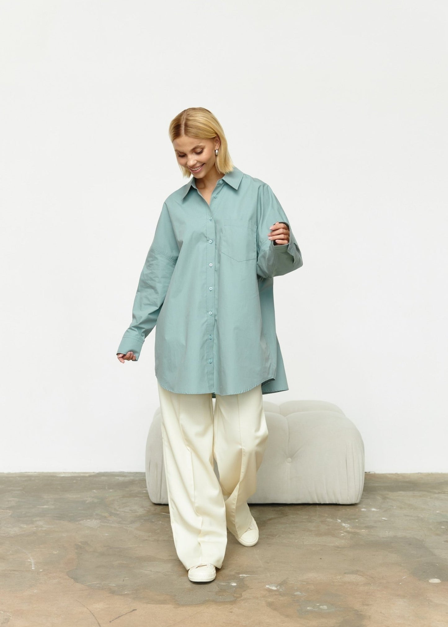 Classic Natural Cotton Shirt in Sage - NiSO