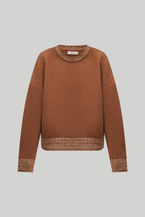 Crew - Neck 100% Cashmere Short Sweater in Brown - NiSO