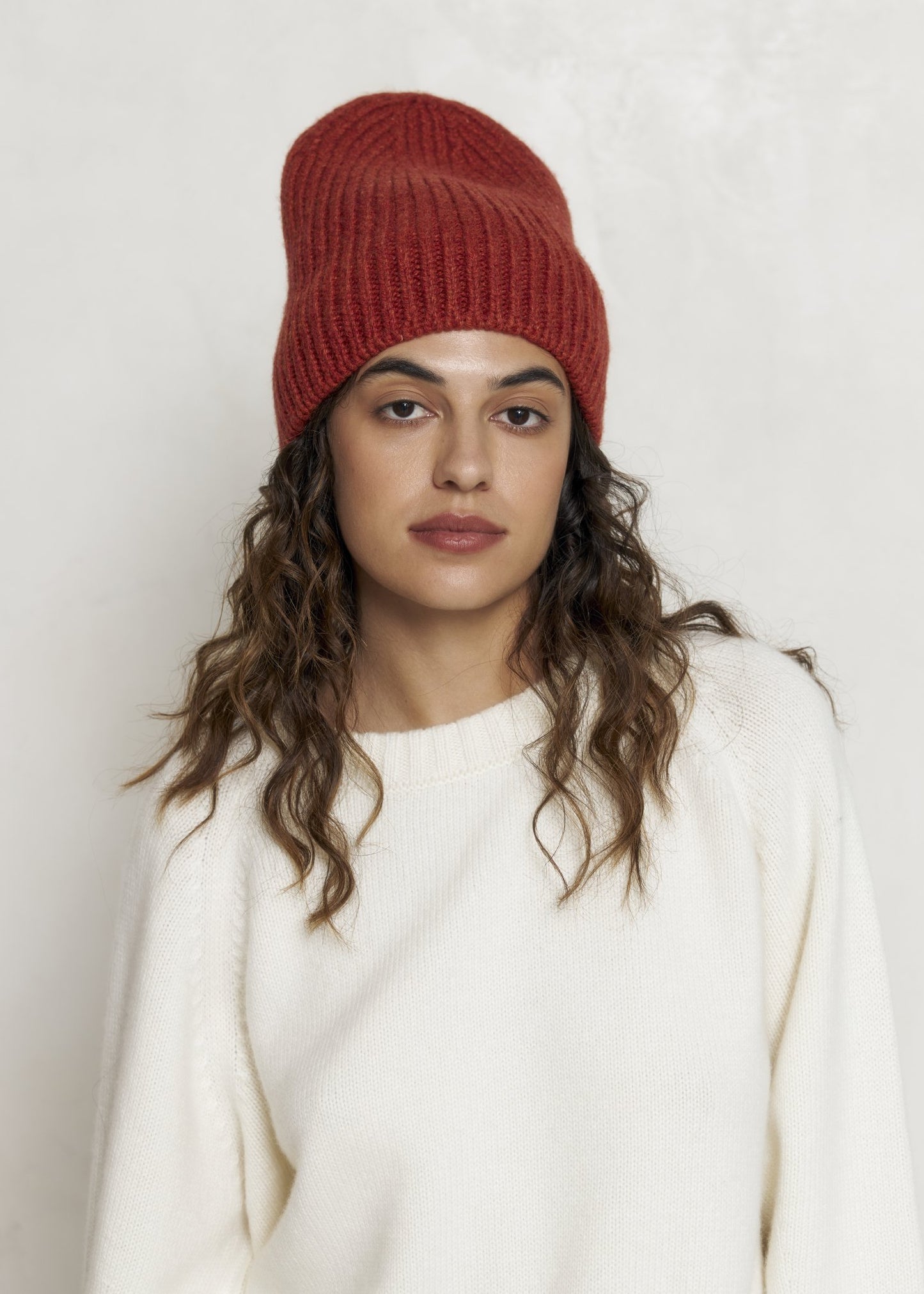 Pure Cashmere Beanie in Melange Terracotta
