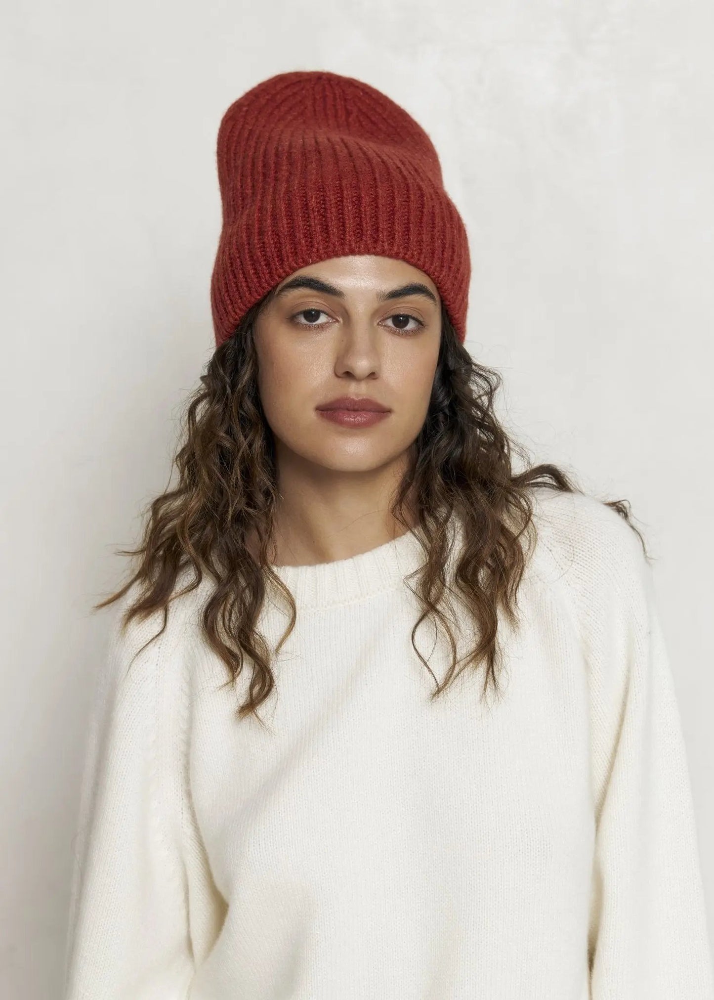 Pure Cashmere Beanie in Melange Terracotta - NiSO