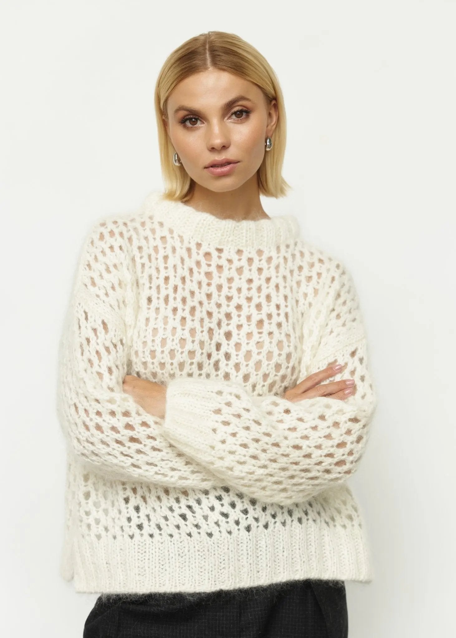 ZLATA Kid Mohair Handcrafted Sweater in White NiSO