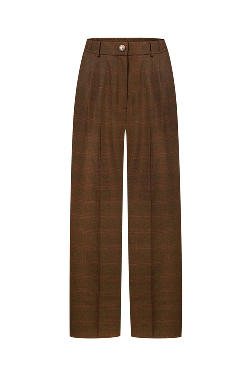 Wool Palazzo Trousers in Dark Brown Check NiSO