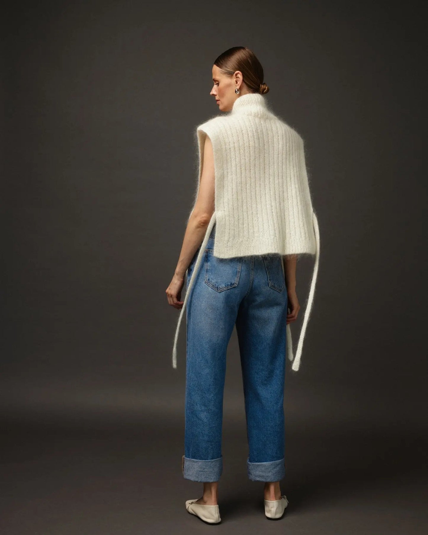 Kid Mohair Handknit Vest in White NiSO